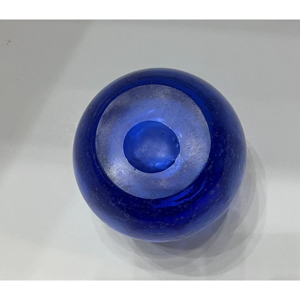 Vtg Hand Blown Cobalt Blue Vase With Shaved Pontil Bottom